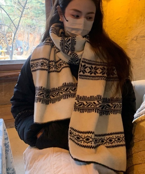 マフラー ストール ノルディック柄ニットマフラー レディース