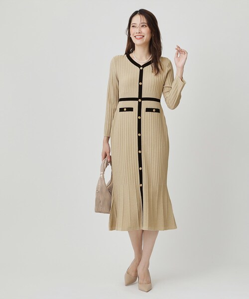 クードシャンス ワンピース 手洗い可／日本製】タックデザインワンピース（ミドルワンピース