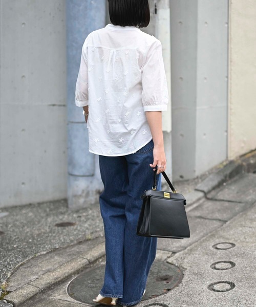 「＆HALF」 「world class」7分袖ブラウス M ブルー レディース_画像2