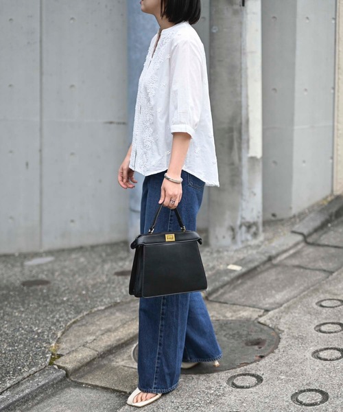 「＆HALF」 「world class」7分袖ブラウス M ブルー レディース_画像3
