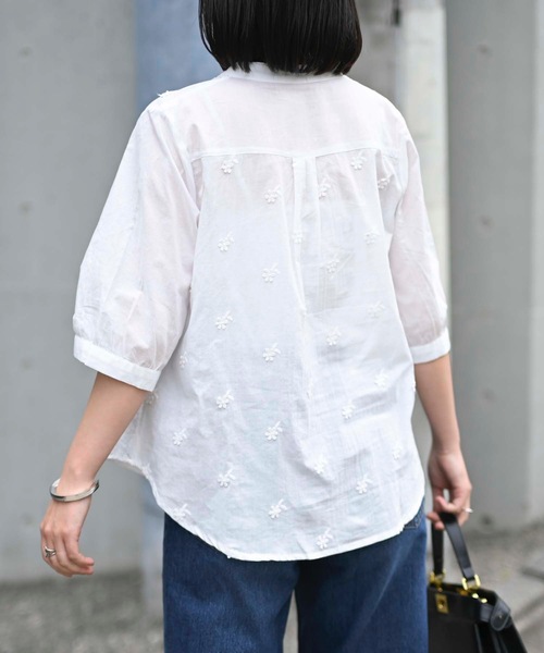 「＆HALF」 「world class」7分袖ブラウス M ブルー レディース_画像6