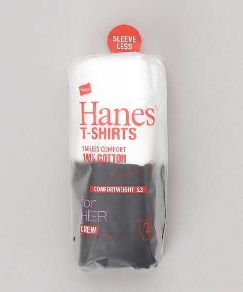 「HANES」 ノースリーブトップス L ホワイト×ブラック レディース_画像4