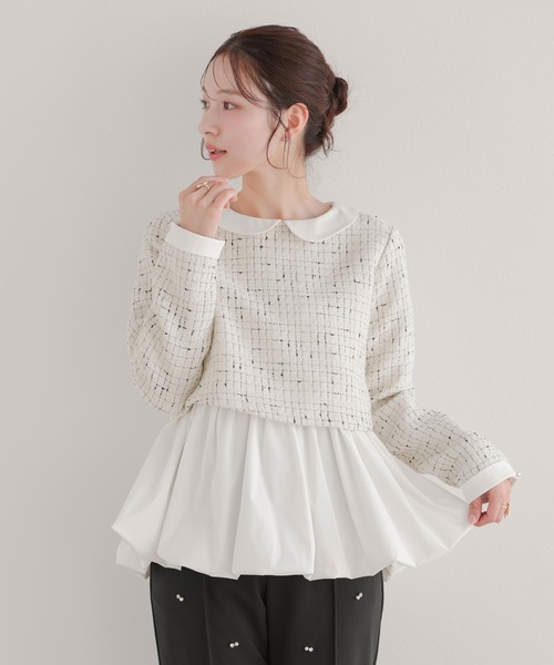 Fit more（フィットモア） 襟付きツイードペプラムトップス レディース