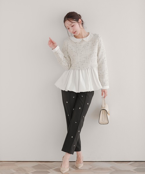 Fit more（フィットモア） 襟付きツイードペプラムトップス レディース