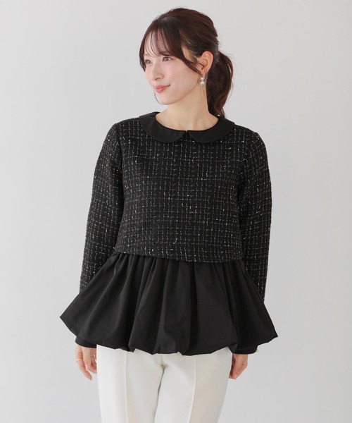Fit more（フィットモア） 襟付きツイードペプラムトップス レディース