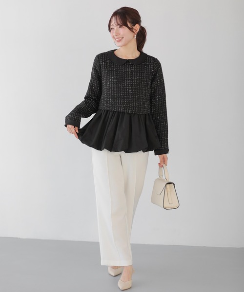 Fit more（フィットモア） 襟付きツイードペプラムトップス レディース