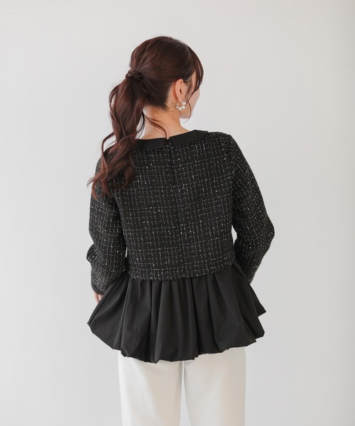 Fit more（フィットモア） 襟付きツイードペプラムトップス レディース