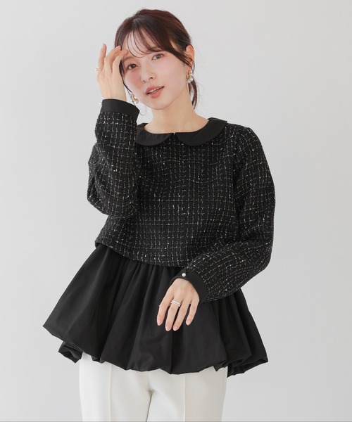 Fit more（フィットモア） 襟付きツイードペプラムトップス レディース