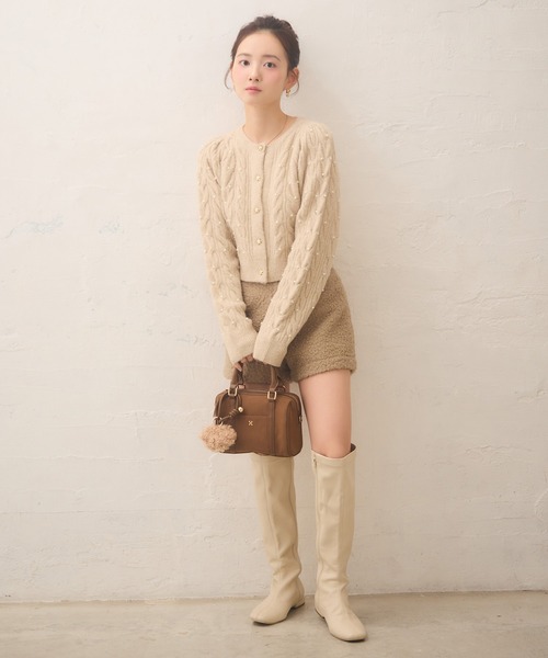 【新品】mutaファーポケットホットパンツ　ベージュ　　レディースＭ Seemi.by NICE CLAUP パンツ 「Seemi.」ポケットファーボアショート