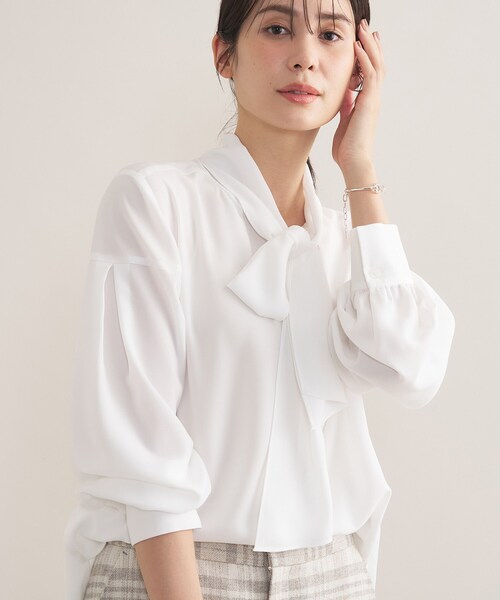 美品　ソージュ　ジョーゼットリボンブラウス　フォーマル　洗える　ホワイト　M ジョーゼットリボンブラウス - SOÉJU online store｜上質な大人の女性