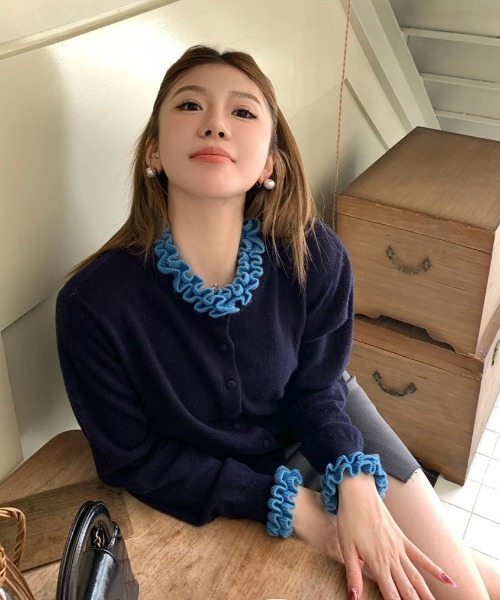 Lis ardent カーディガン フリル襟カーディガン／ふわニット／大人