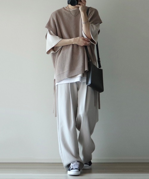 「LILL」 半袖ニット M グレー メンズ_画像3