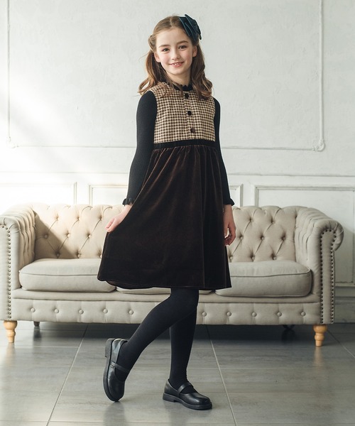 DRESCCO（ドレスコ） ワンピース ヘリンボーン×ベロア切り替え