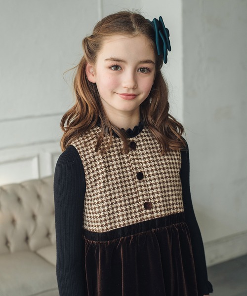 DRESCCO（ドレスコ） ワンピース ヘリンボーン×ベロア切り替え