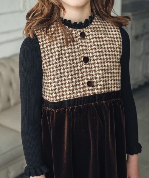 DRESCCO（ドレスコ） ワンピース ヘリンボーン×ベロア切り替え