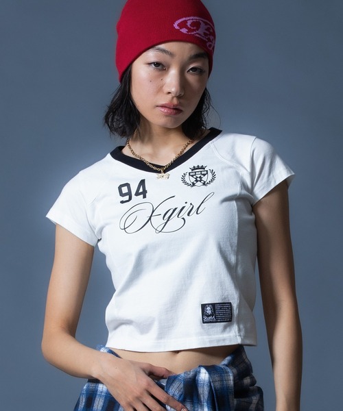X-girl（エックスガール） tシャツ 半袖 STUDDED NUMBER S/S BABY TEE