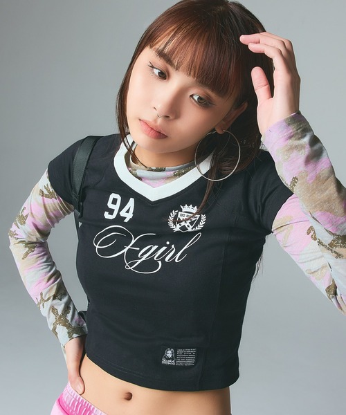 X-girl（エックスガール） tシャツ 半袖 STUDDED NUMBER S/S BABY TEE