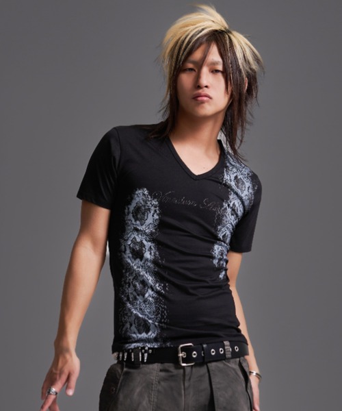 FUGA tシャツ 「FUGA/フーガ」パイソンプリントVネックTシャツ メンズ
