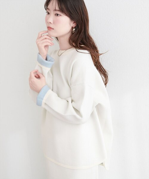 natural couture ニット セーター Wフェイス裾口ラウンドニットプル