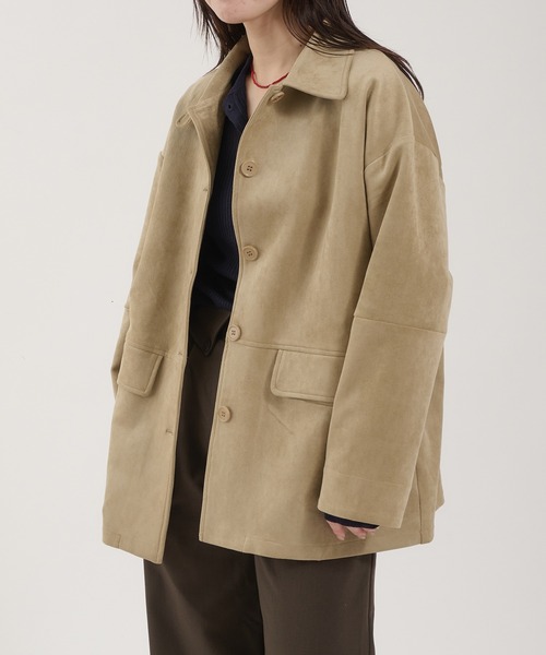 Perushu カバーオール Faux Suede Over Shirt Jacket / フェイク