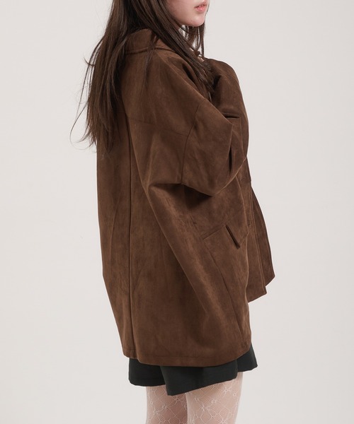 本革 スウェード ハーフコート　カバーオール Perushu カバーオール Faux Suede Over Shirt Jacket / フェイク