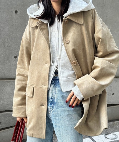Perushu カバーオール Faux Suede Over Shirt Jacket / フェイク