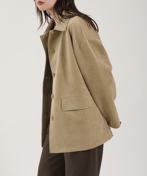 Perushu カバーオール Faux Suede Over Shirt Jacket / フェイク