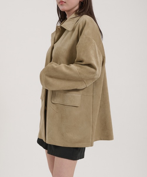 Perushu カバーオール Faux Suede Over Shirt Jacket / フェイク