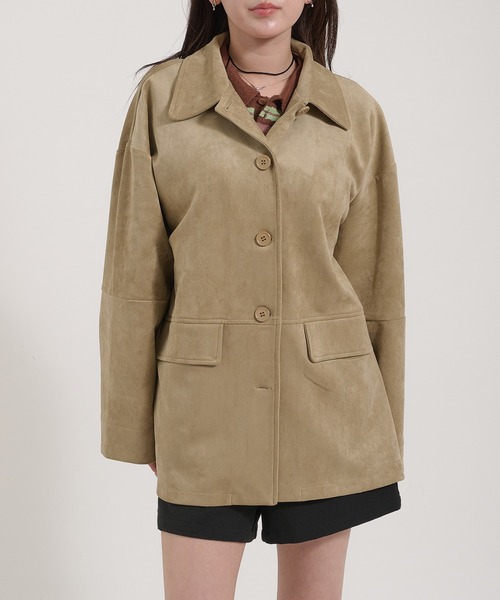 Perushu カバーオール Faux Suede Over Shirt Jacket / フェイク