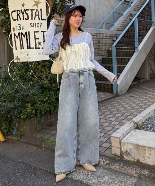 レースデニムパンツ Discoat（ディスコート） ワイドパンツ パンツ 「umm.」サイドレース