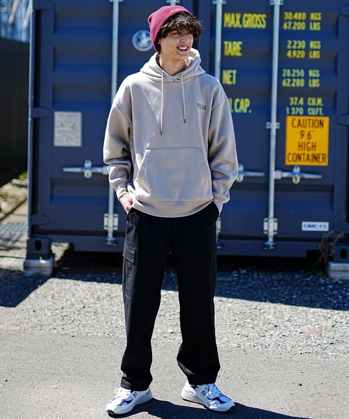 「POLeR」 プルオーバーパーカー L ベージュ×ブラック メンズ_画像4