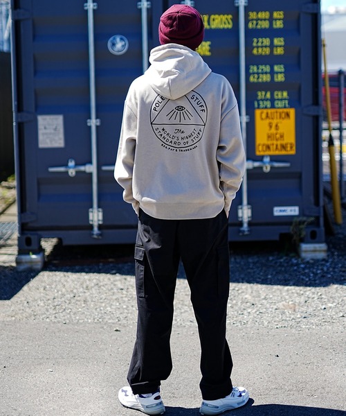 「POLeR」 プルオーバーパーカー L ベージュ×ブラック メンズ_画像5