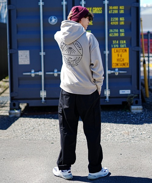 「POLeR」 プルオーバーパーカー L ベージュ×ブラック メンズ_画像6