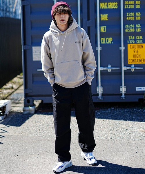 「POLeR」 プルオーバーパーカー L ベージュ×ブラック メンズ_画像8