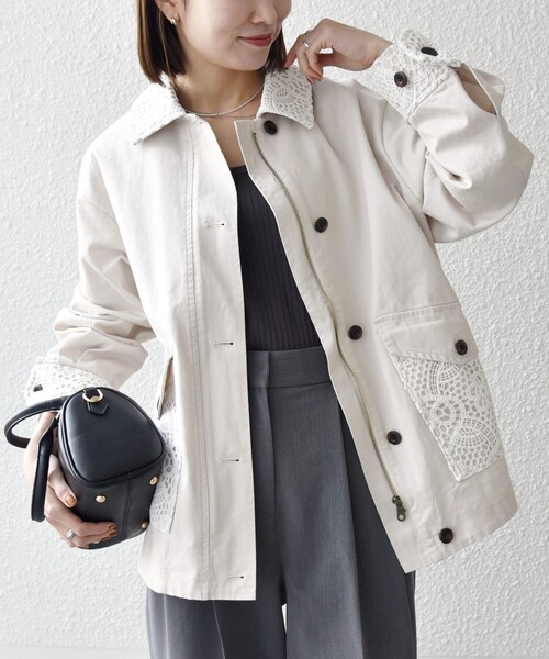 ジャケット・アウター TULLE EMBROIDERY LACE MA-1 26SS Lace Ladies（レースレディース） ma1 ma-1 リバーシブルフーデットMA