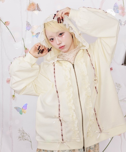 myu：loret（ミュウロレット） カーディガン ローズリボン後レース