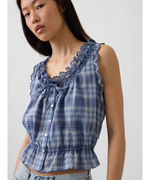 GAP（ギャップ） ブラウス シャツ アイレット フロントタイ クロップド 