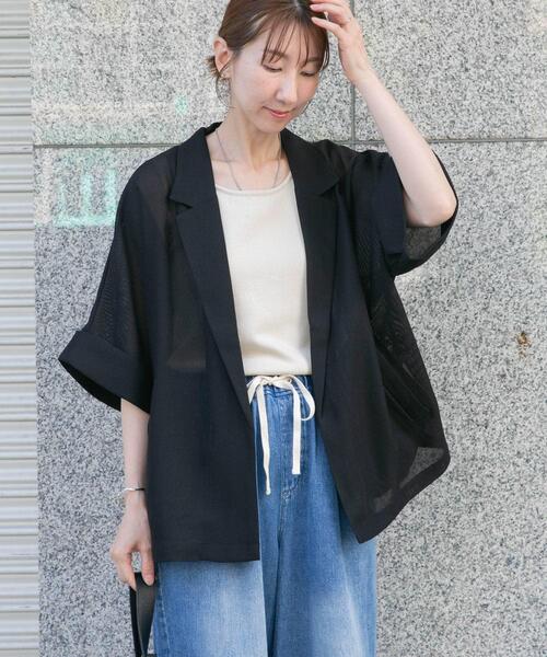 コート アウター メッシュ半袖ジャケット レディースの画像