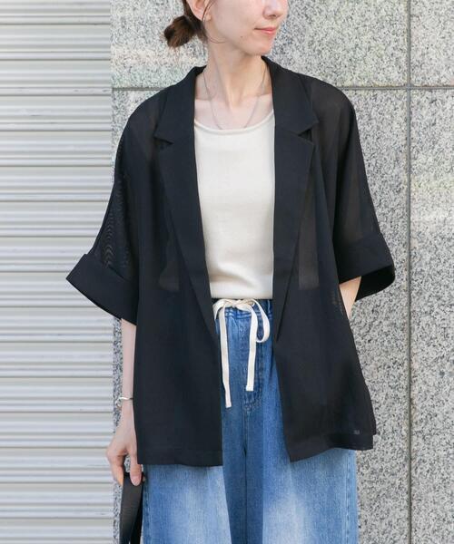 コート アウター メッシュ半袖ジャケット レディースの画像