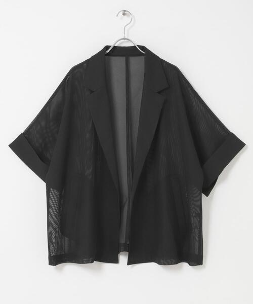 コート アウター メッシュ半袖ジャケット レディースの画像