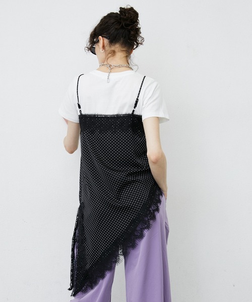uyu. キャミソール Dot Pattern Asymmetry Lace Camisole Dress/ドット
