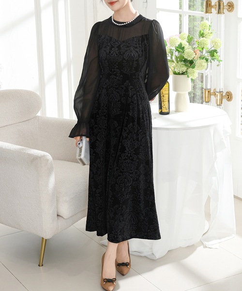 「Lace Ladies」 長袖ワンピース S ベージュ レディース_画像3