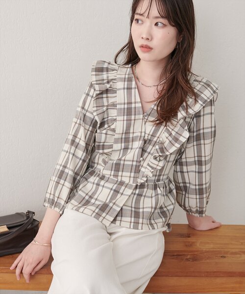 natural couture ブラウス シャツ パフスリーブフリルブラウス