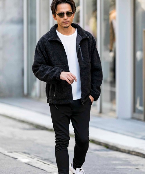 Bling Leads ブルゾン アウター もこもこ ボア ジップアップ スタンド