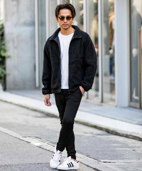 Bling Leads ブルゾン アウター もこもこ ボア ジップアップ スタンド