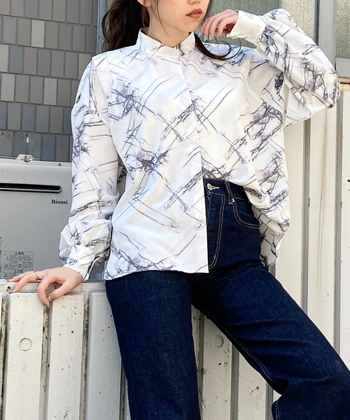ブラウス シャツ マーブルパターン柄ブラウス レディース SPIRALGIRL ブラウス シャツ マーブルパターン柄ブラウス