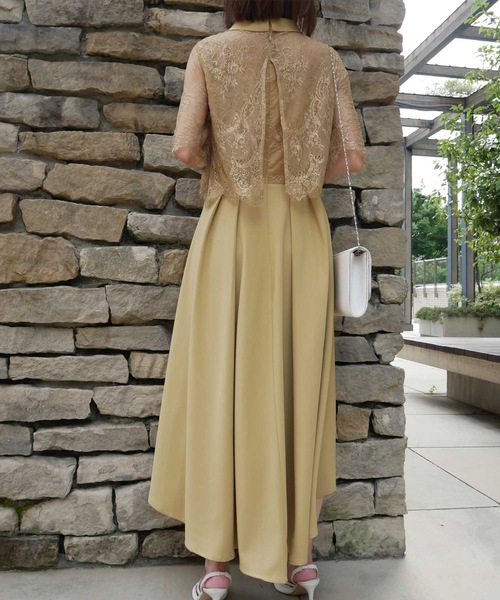 LUGG NAGG ドレス ベイグハイネックシアレースマキシドレス