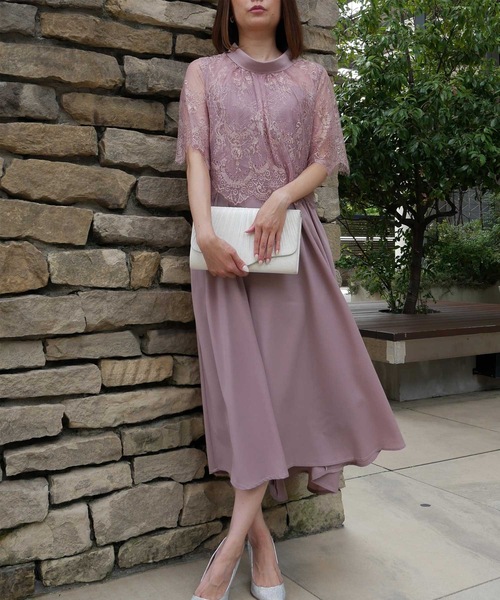 LUGG NAGG ドレス ベイグハイネックシアレースマキシドレス