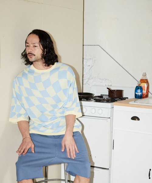 セーター ニット ADAMPATEK / skewed check pattern short sleeve knit/ルーズシルエット半袖ニットTシ | ADAM PATEK | 12