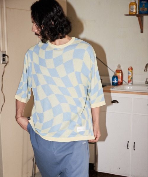 セーター ニット ADAMPATEK / skewed check pattern short sleeve knit/ルーズシルエット半袖ニットTシ | ADAM PATEK | 13